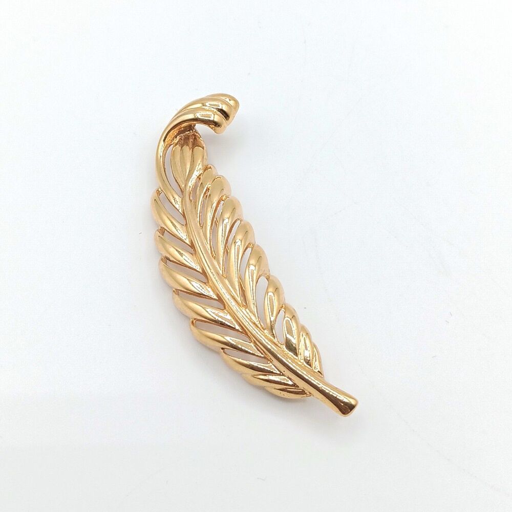 Napier Feather Leaf Frond Brooch Gold Tone Vtg 80s Estate Old Money Fall Autumn